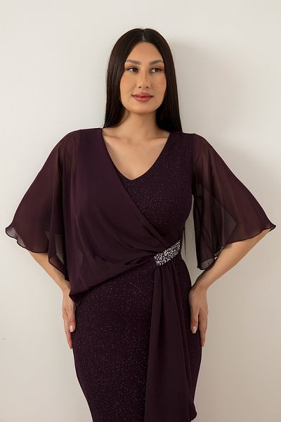 PULLIMM Waist Stone Detail Chiffon Glitter Dress 39688