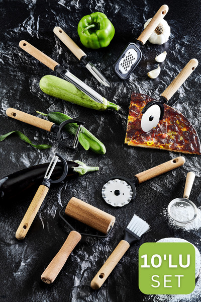 grimorlife 10 Piece Practical Kitchen Tools Dough Vegetable Shaper Cutter Set with Bamboo Handle