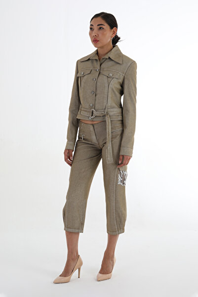 Balizza -KARGO CEPLERİ TÜL ÜZERİ PUL İŞLEMELİ NORMAL BEL KAPRİ