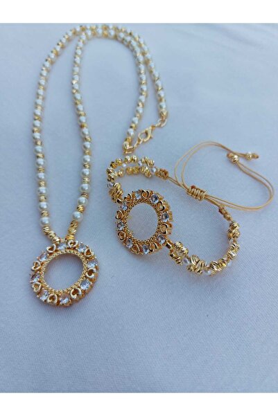 GEZERGOLD TAKI incili dorikalı çeyrek kolye çeyrek bileklik altın kaplama