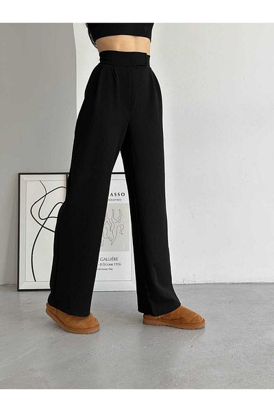 Sands Tekstil Velcro Closure Pleated Palazzo Trousers