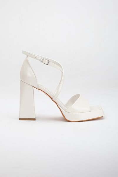 LİLLA women's angular platform high thick heel strappy wedding shoes