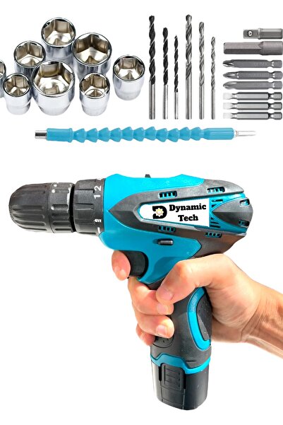 DynamicTech Şarjlı Matkap 24V Armut Batarya Metal Şanzuman Çift Akülü Vidalam...