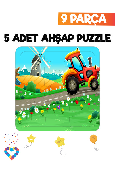 esatoys 9 Parçalı Montessori Ahşap Puzzle Seti – 2‑3 Yaş Eğitsel Oyun