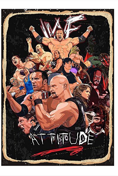 Genel Markalar Mini Tablo Wwe Attitude Hediyelik Ahşap Tablo 18cm X 27cm