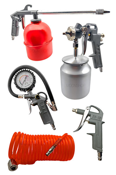 Genel Markalar 5 Parça Full Set Havalı Alet Seti Boya Tabancası Ve Sprel Hava...