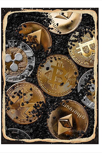 Bedeko Karizma Tablo Criptomonedă Bitcoin Model Tablou MDF 18cm X 27cm