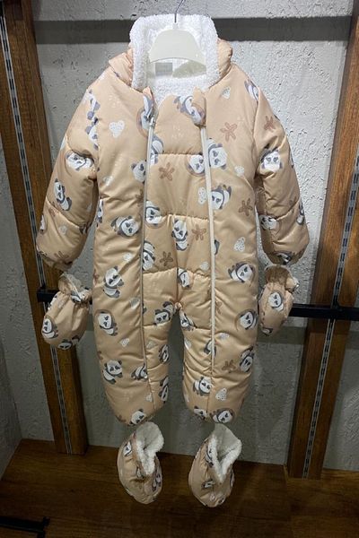 PODIUM GYM Baby Cosmonaut Jumpsuit with Cute Panda Character, Removable Gloves & Booties, Double Zipper