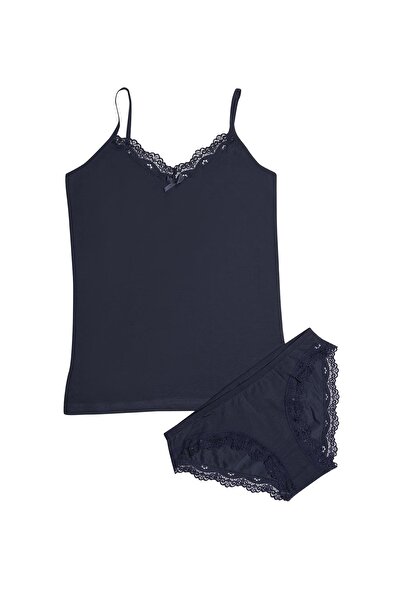 Lumenia طقم سراويل داخلية نسائية بحزام حبل باللون الأزرق الداكن KOTA6303 مشد ...