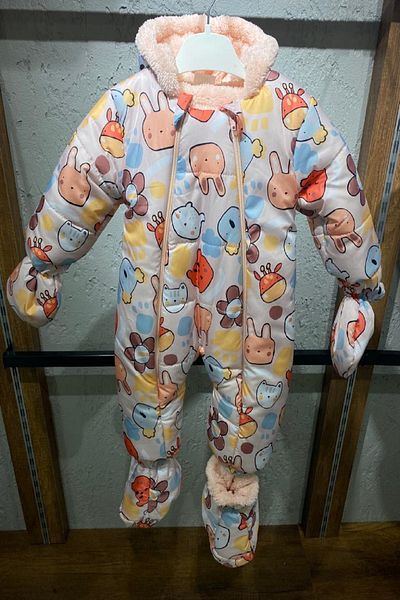 PODIUM GYM Baby Cosmonaut Jumpsuit with Koala & Rabbit Characters, Removable Gloves & Booties, Double Zipper