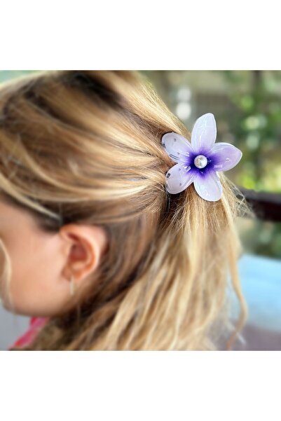 QUEEN AKSESUAR مشبك كبير من اللؤلؤ المزين بالزهور من نوها لوتس، أرجواني أرجواني فاخر