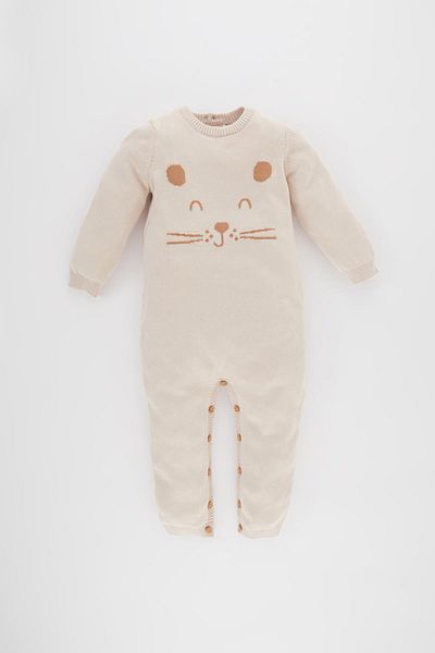 DeFacto Baby Boy Newborn Bear Printed Cotton Jumpsuit