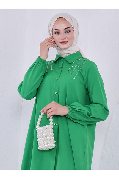 Por La Cara Terekoton Long Stone Detailed Tunic - Green - Por La Cara
