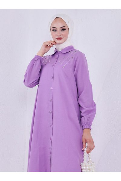 Por La Cara Terekoton Long Stone Detailed Tunic - Lilac - Por La Cara