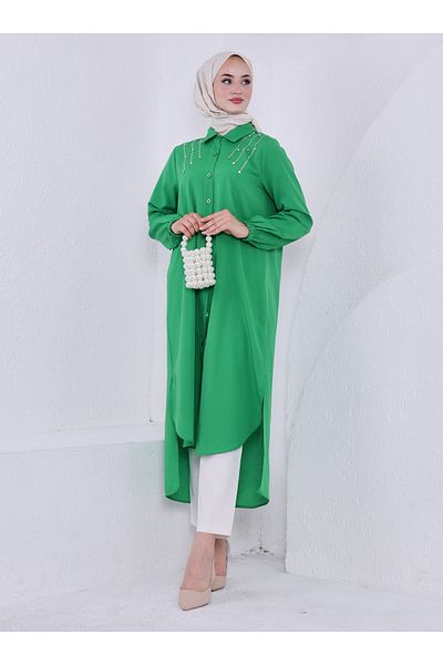 Por La Cara Terekoton Long Stone Detailed Tunic - Green - Por La Cara