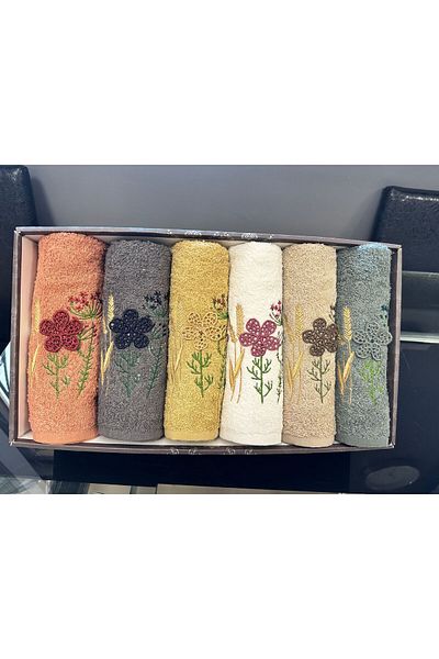 AYHANHOME 3D Embroidered 50x90 Boxed Luxury Dowry Set of 6 Hand and Face Towels