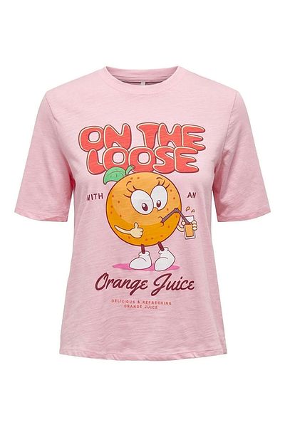 ONLY Tricou de damă Onlfammy cu decolteu rotund cu imprimeu cu fructe 15296955 Roz