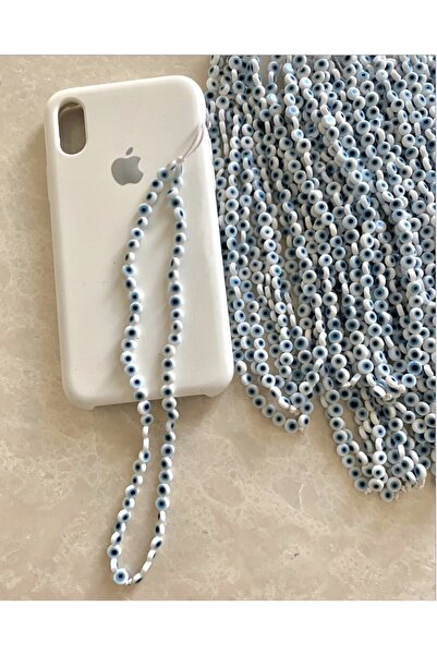 Atelier Çağla Cam Nazar Boncuklu Telefon Ipi ( Beyaz )