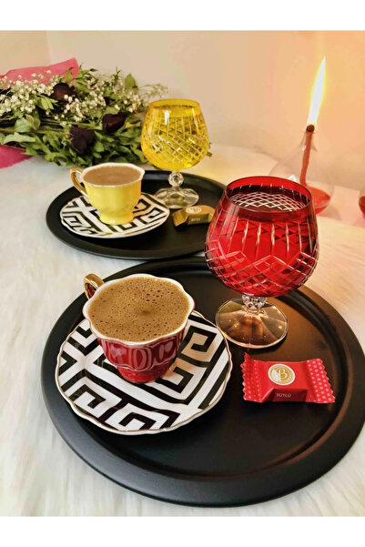 NEWTREND Züccaciye Siyah Metal Yuvarlak Çay, kahve, pasta Servis Tepsisi Deko...