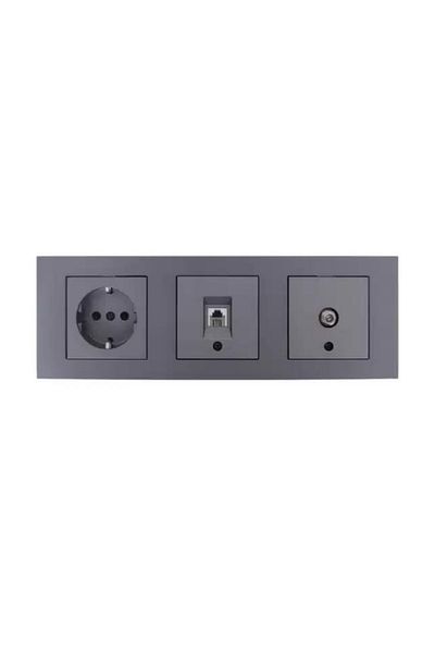 OVİVO Ovivo Grano Smoked Triple Set Grounded Socket + Satellite (Television) Socket + Numeris (Telephone) Socket