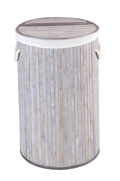 Çavdar Group Bambu Katlanır Çamaşır Sepeti Yuvarlak Kirli Çamaşır Sepeti Natu...