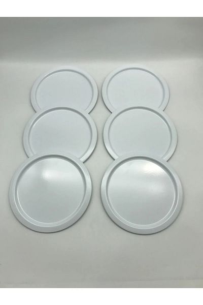 NEWTREND Züccaciye 6-Piece Metal Round Tea, Coffee, Pie Serving Tray Decorative Presentation Tray White 24 cm