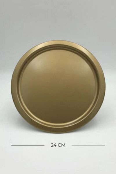 NEWTREND Züccaciye 6-Piece Metal Round Tea, Coffee, Pastry Serving Tray Decorative Presentation Tray Antique Color 24 cm