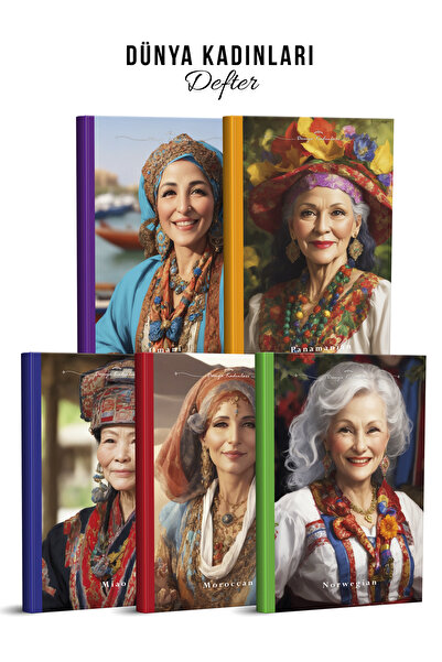 YAPAY ZEKA SANAT Caiete World Women, pachet de 5 „135x195” Copertă de înaltă ...
