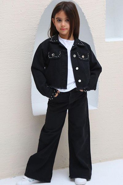 Riccotarz Girl's Studded Detailed Black Bottom Top Set