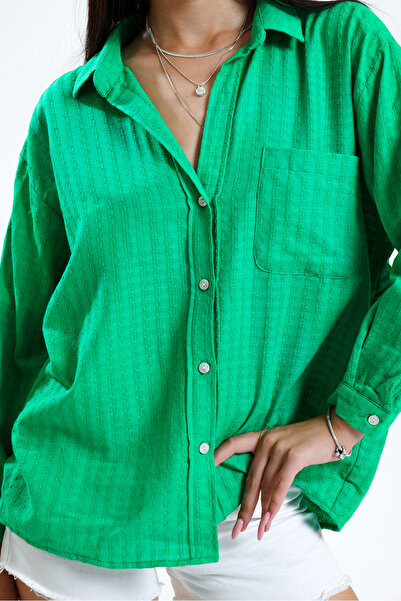 ladyzey жіноча зелена сорочка з довгими рукавами, на ґудзиках, з однією кишенею