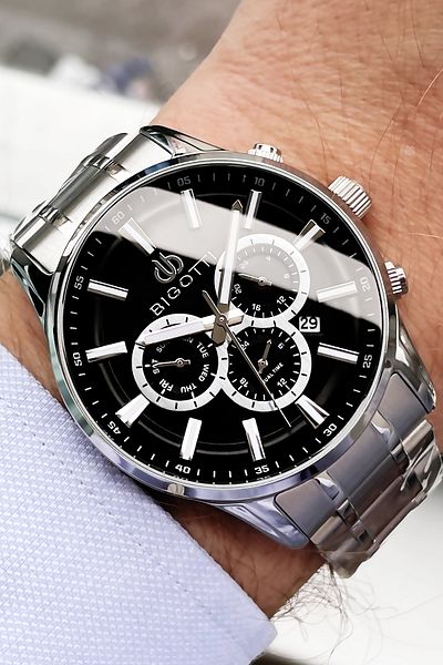 Bigotti Original Complete Steel Men's Wristwatch 5 ATM Waterproof Silver Color + Bracelet BME2013C1