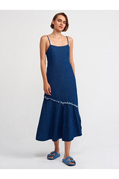 Dilvin 90526 Rochie din denim de culoare închisă cu bretele