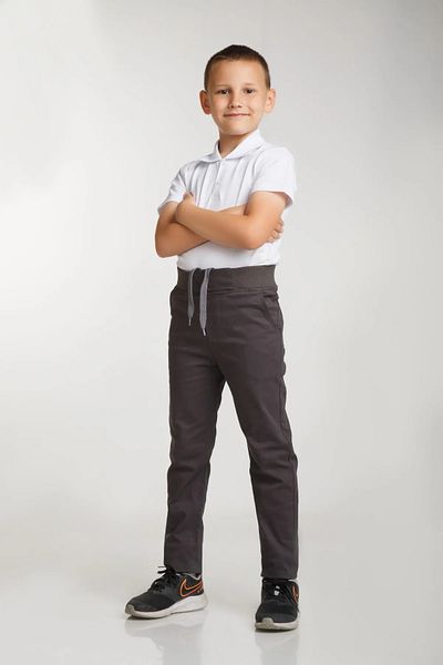 FATELLA Unisex children's school ribbed waist trousers - short sleeve white Polo collar T-shirt 2-piece set