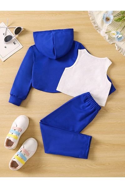 Machetta Παιδική κουκούλα Saks Blue 3 τεμαχίων Brooklyn White Strappy Crop σετ αθλητικής φόρμας