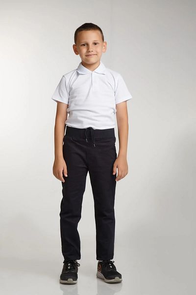 FATELLA Unisex children's school ribbed waist trousers - short sleeve white Polo collar T-shirt 2-piece set