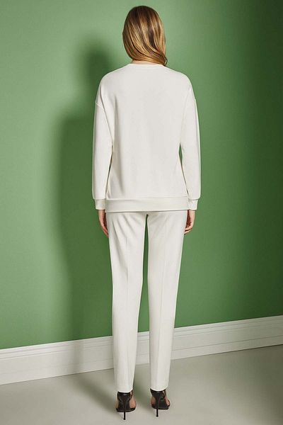 Guitar Round Neck Ecru Knitted Sweatshirt