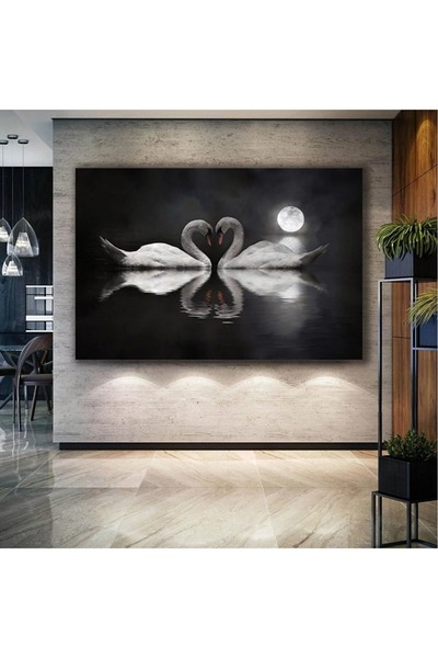 arajans Kuğu Çifti Ve Kalp Ay Işığı Alında Aşk Love Zarafet Doğa Manzara Hayv...