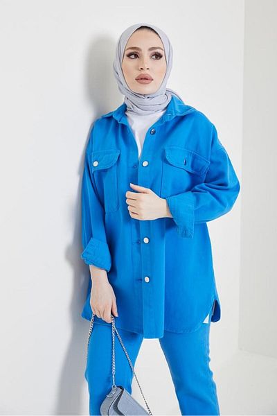 benguen 8175 Jacket Trousers Hijab Double Denim Suit Saks