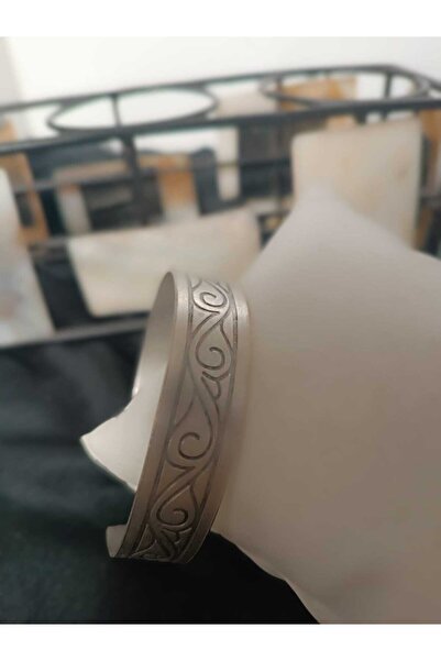 KAVELE %100 Saf Bakır Bileklik Motifli Model -Gümüş Kaplamalı Enli