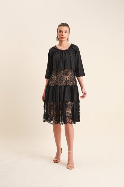 VERDA Black Lace Lined Evening Dress
