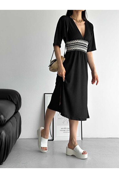 MST CLOTHİNG Φόρεμα από ύφασμα Bürümcük με κέντημα Gipe στη μέση