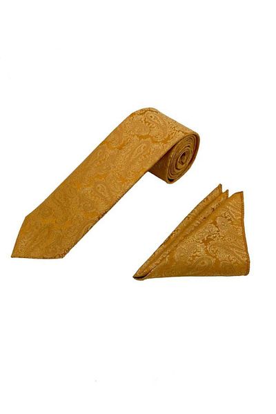 Brianze Yellow Shawl Pattern Tie Handkerchief Set
