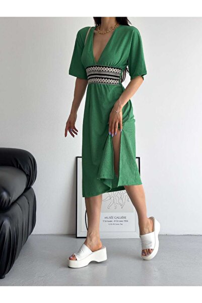 MST CLOTHİNG Φόρεμα από ύφασμα Bürümcük με κέντημα Gipe στη μέση