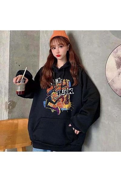 Gofeel Y2k Oversize Loose Unisex суитчър с качулка и принт Spider Punk
