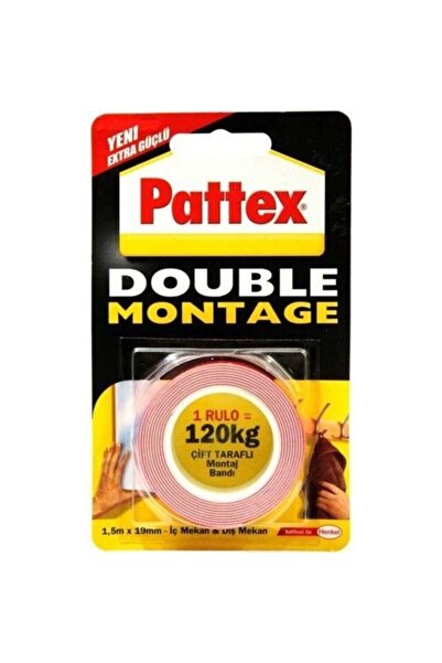 Pattex Extra Güçlü Double Montaj Bandı 19 Mm X 1.5 Metre 1 Rulo 120 Kg Kapasi...
