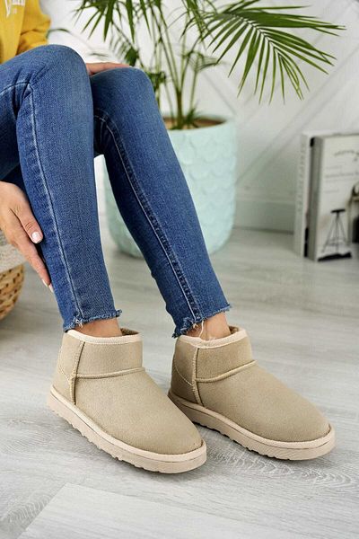 Crystal Moda Γυναικείες μπότες Beige Ultra Mini Suede - Μποτάκια, Γούνινη ίσια σόλα