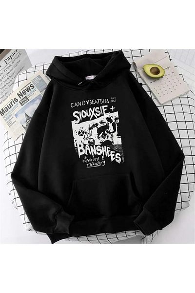 Gofeel Y2k Oversize Loose Unisex Φούτερ με κουκούλα Siouxsie Banshees με στάμπα