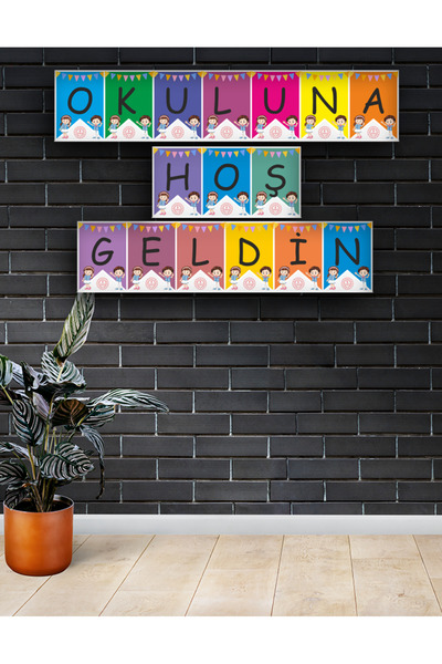 hepenuygun Okuluna Hoşgeldin Karton Bayrak Sticker 16 Adet A5