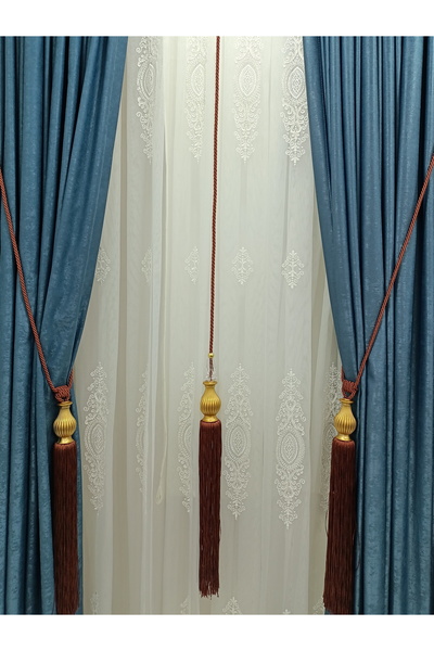 MGEHOME Fon Perde Tavan Bağlama Püsküllü Braçol Set