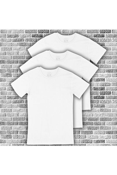 Cix Λευκό 3 Pack Basic Crew Neck 100% βαμβακερό T-shirt